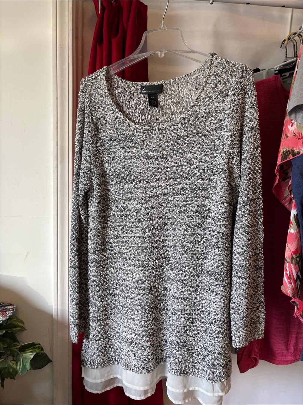 Lane Bryant Gray Marled Knit Sweater with Cream Hem